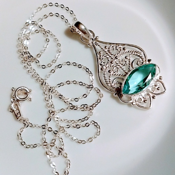 SEA FOAM QUARTZ .925 STERLING SILVER PENDANT - Picture 2 of 7